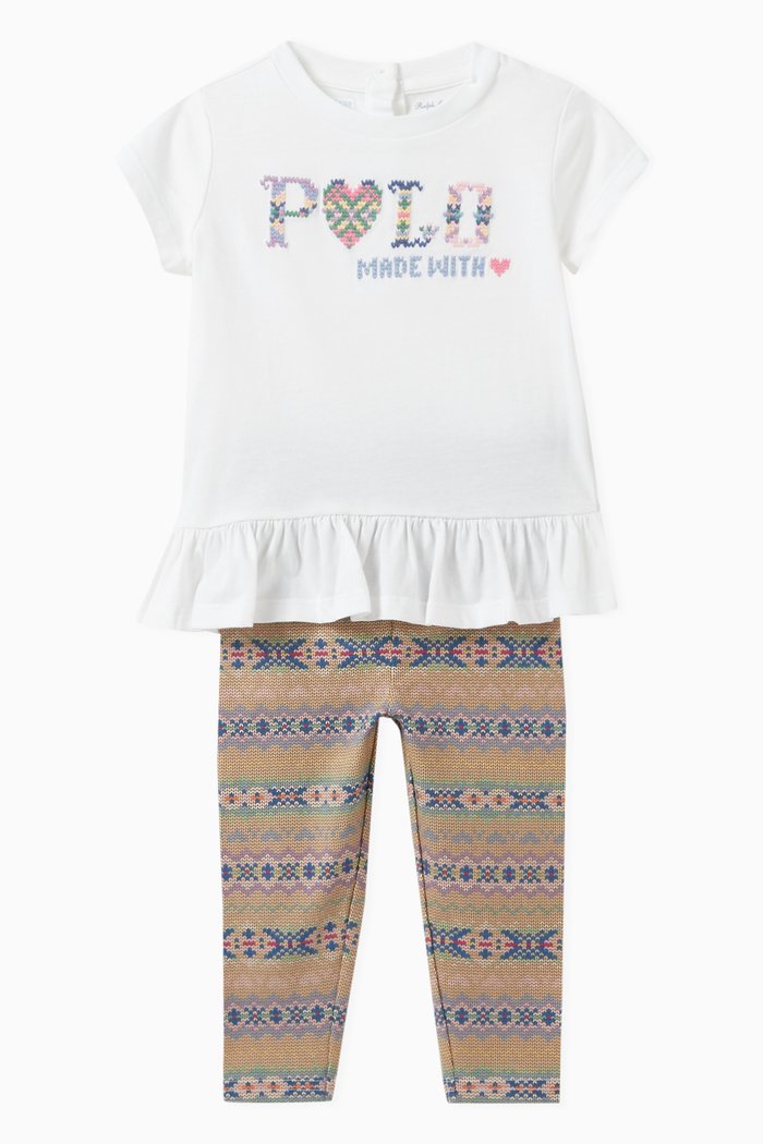 

T-Shirt and Fairisle Print Leggings in Cotton, Multicolour