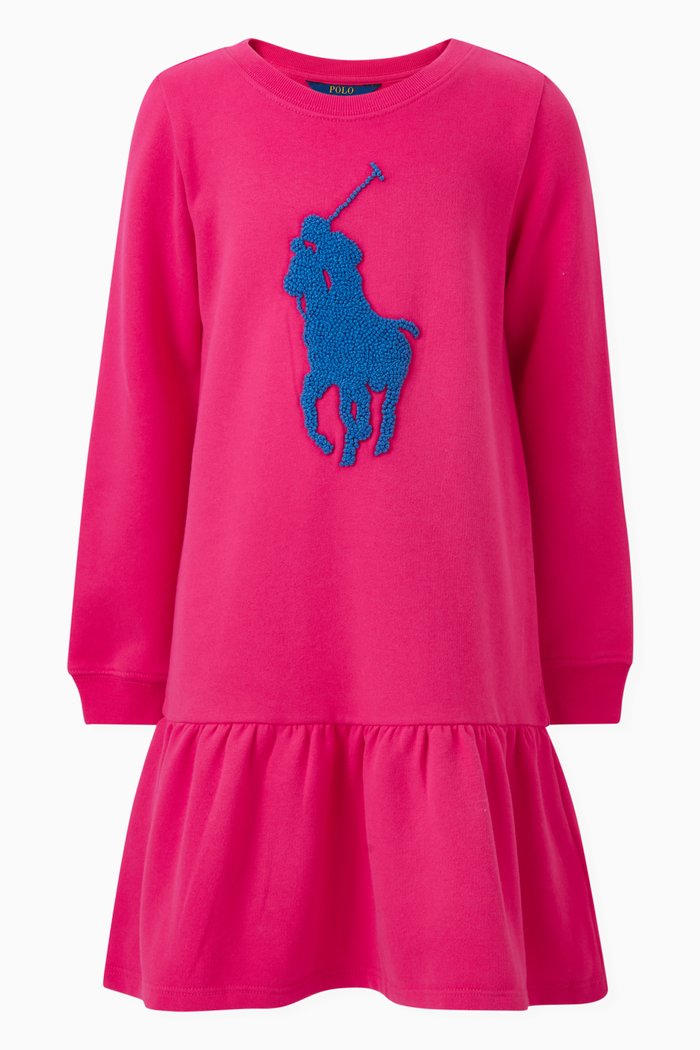 Logo Embroidered Dress in Cotton, Pink