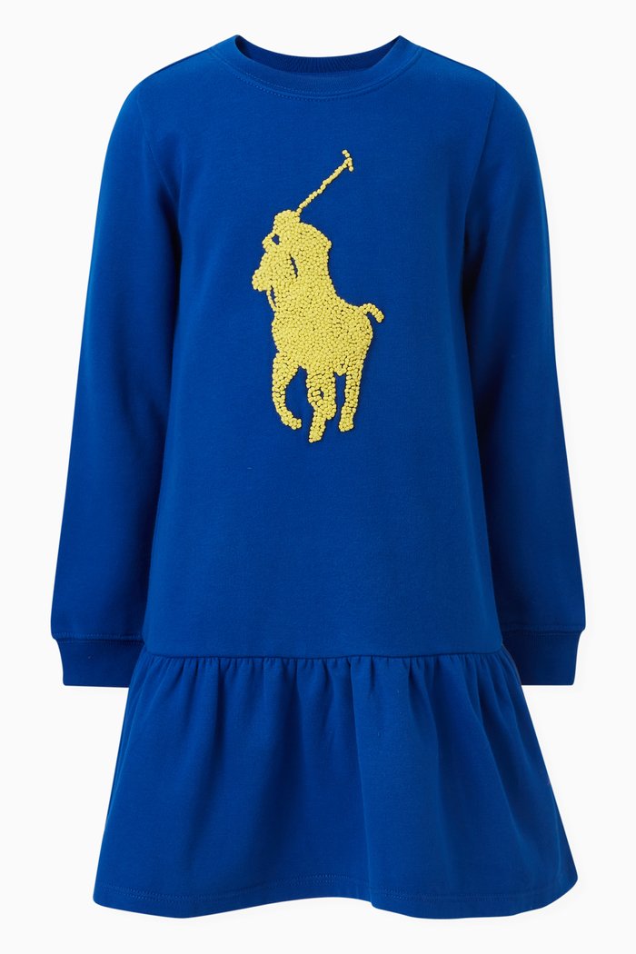 Logo Embroidered Dress in Cotton, Blue