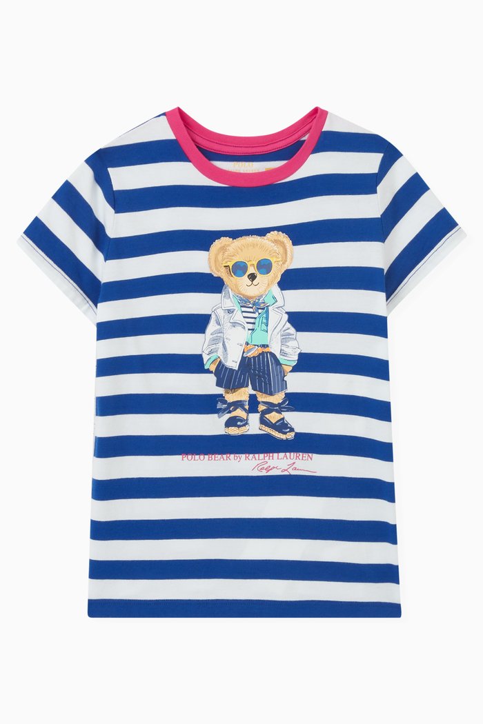 

Striped 'Bear' T-Shirt in Cotton, Blue