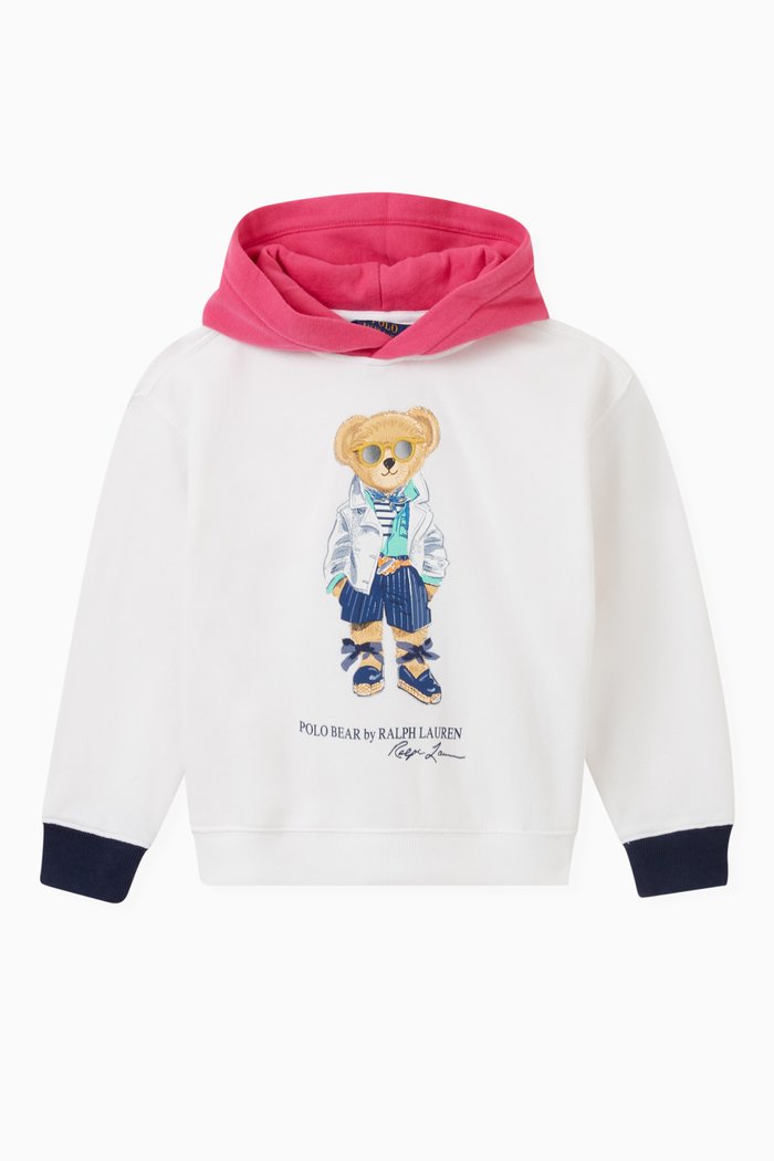 Bear Print Sweatshirt in Cotton Fleece, White