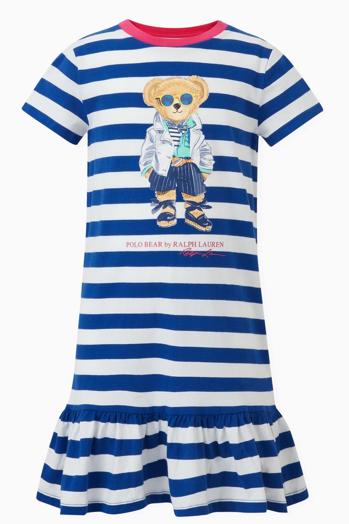

Striped 'Bear' Dress in Cotton, Blue
