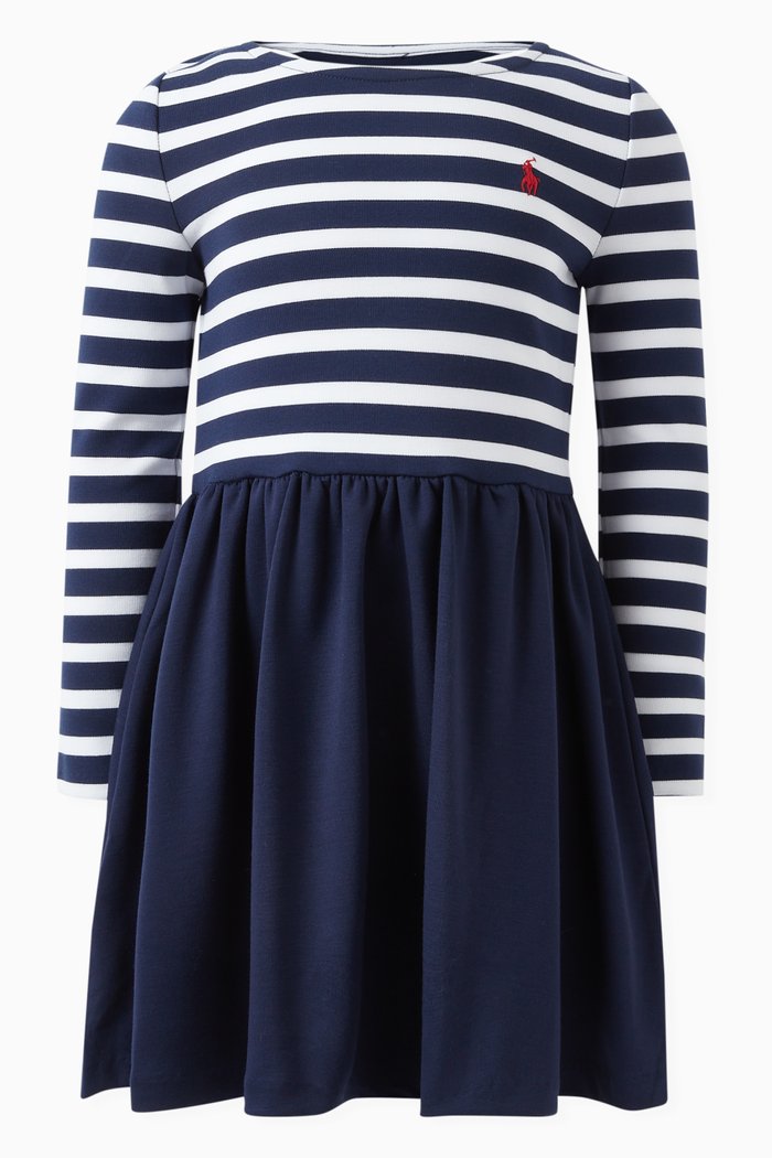

Striped Long Sleeved Dress in Viscose, Blue