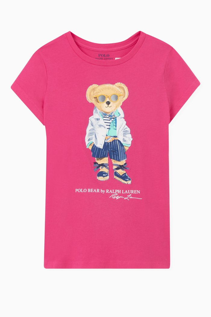 

Bear Print T-Shirt in Cotton, Pink