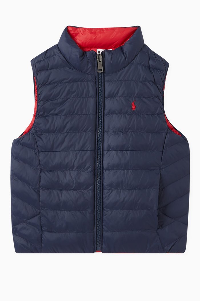 

Embroidered Pony Gilet in Recycled Polyester, Blue