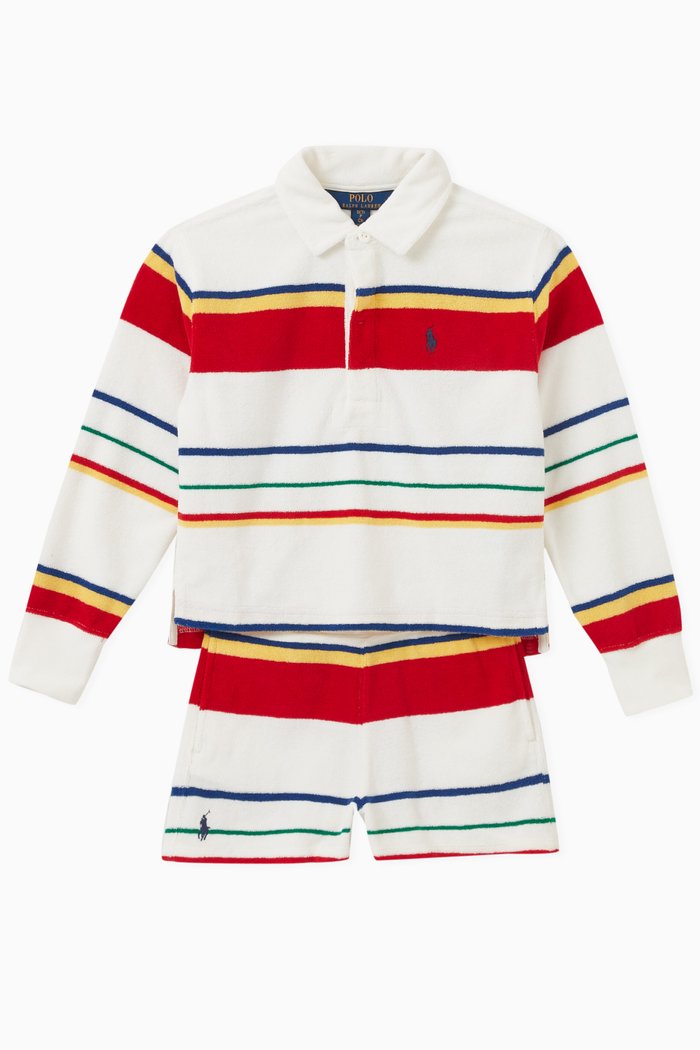 

Polo Shirt and Shorts Set in Terry Cloth, Multicolour