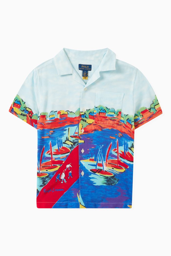 

Boat Print Shirt in Rayon, Multicolour