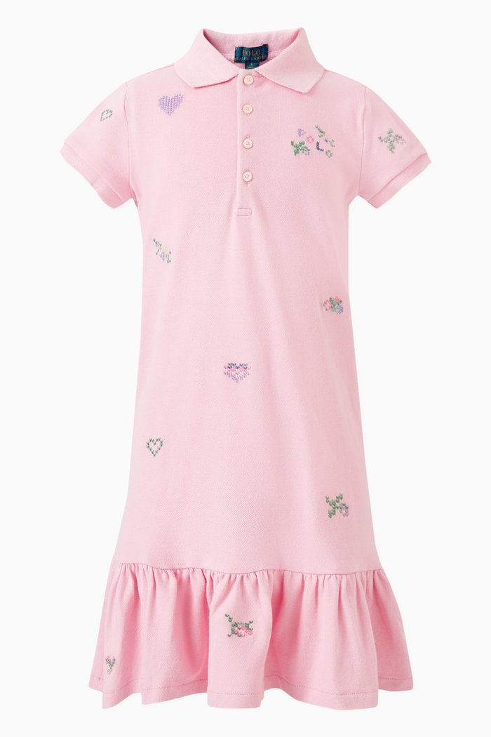 

Floral-embroidered Dress in Cotton, Pink