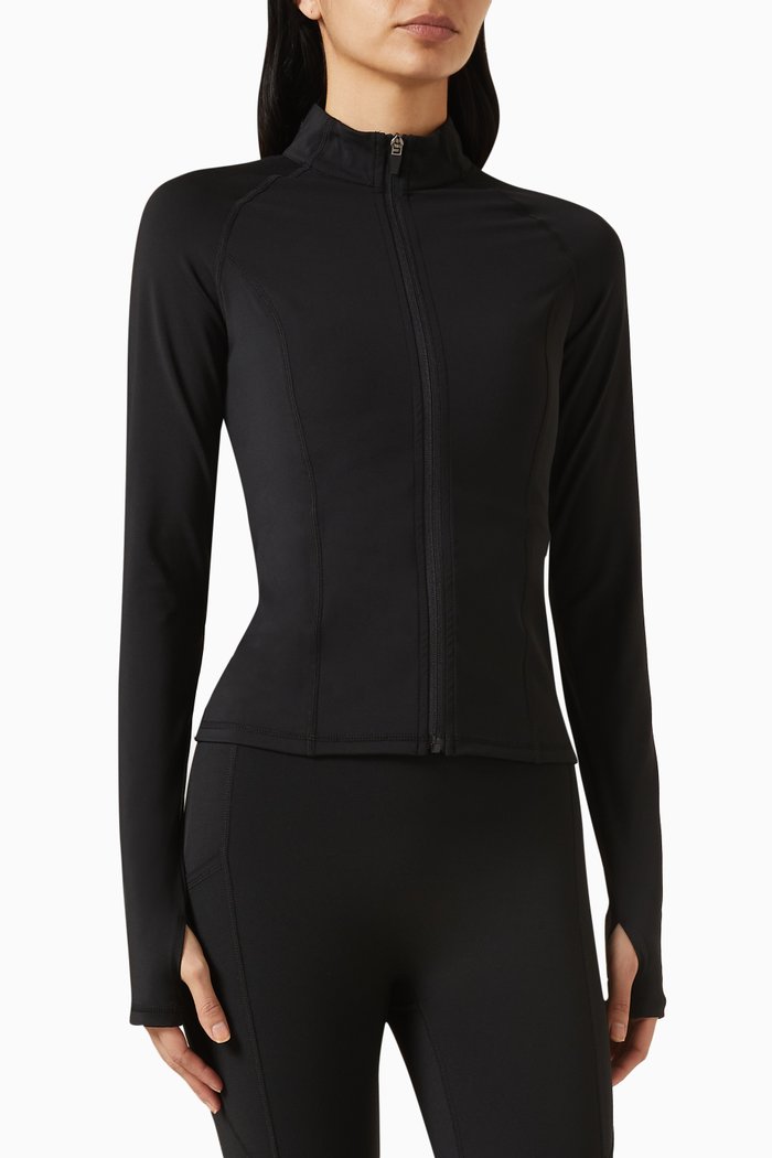 

Ultimate Long-sleeve Zip Top in Stretch-nylon, Black