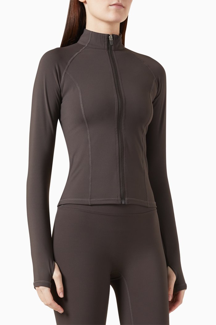 

Ultimate Long-sleeve Zip Top in Stretch-nylon, Brown