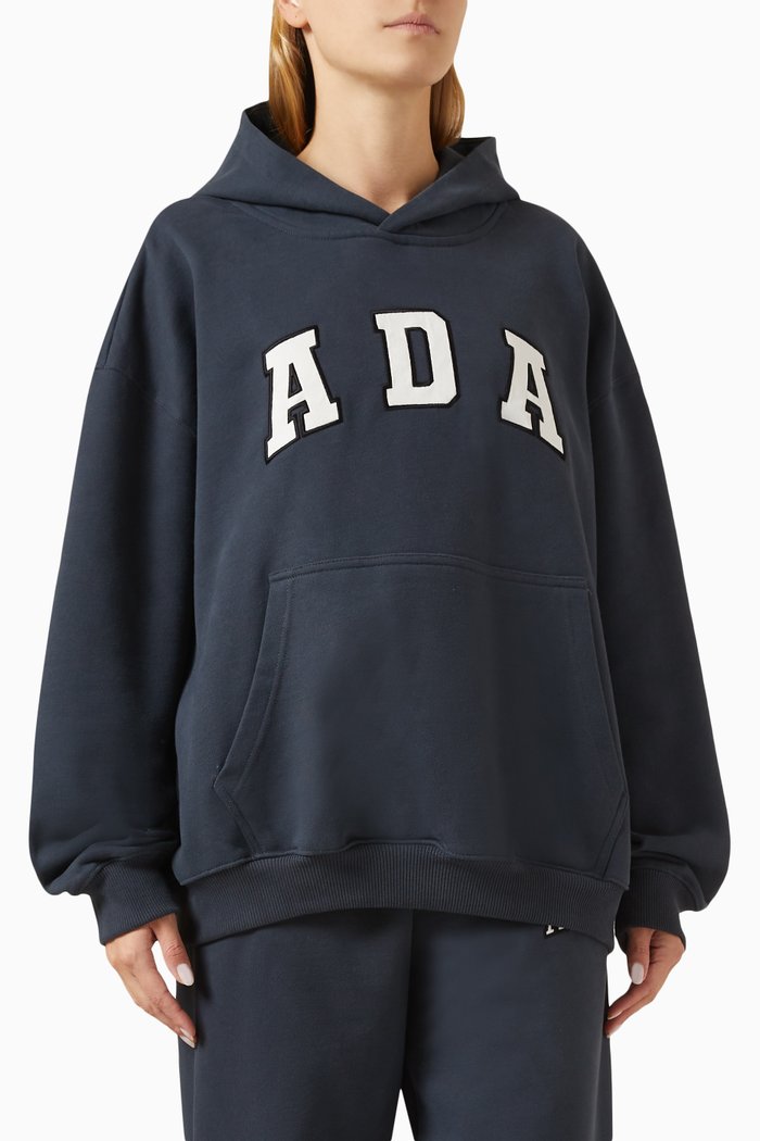 

Ada Logo Oversized Hoodie in Organic Cotton-fleece, Blue