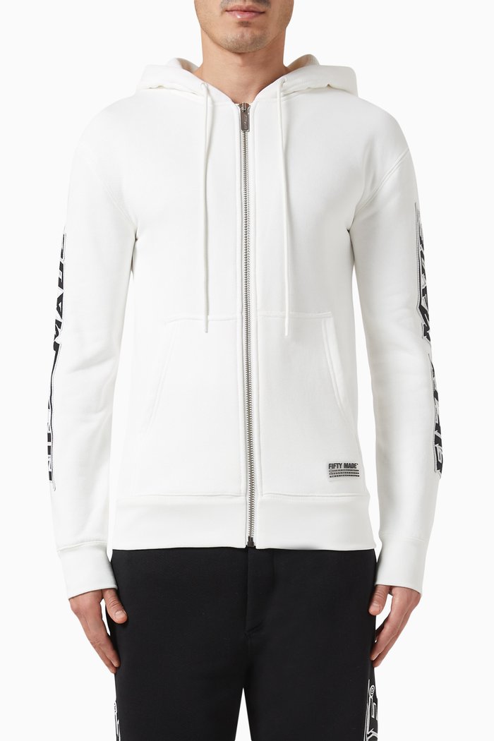 

Embroidered Logo Zip Hoodie in Organic Cotton, Neutral