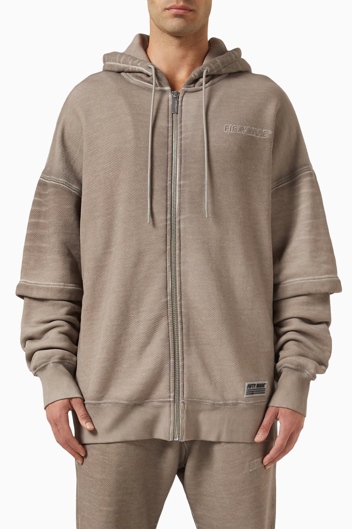 

Oversized Vintage Zip Hoodie in Organic Cotton, Neutral