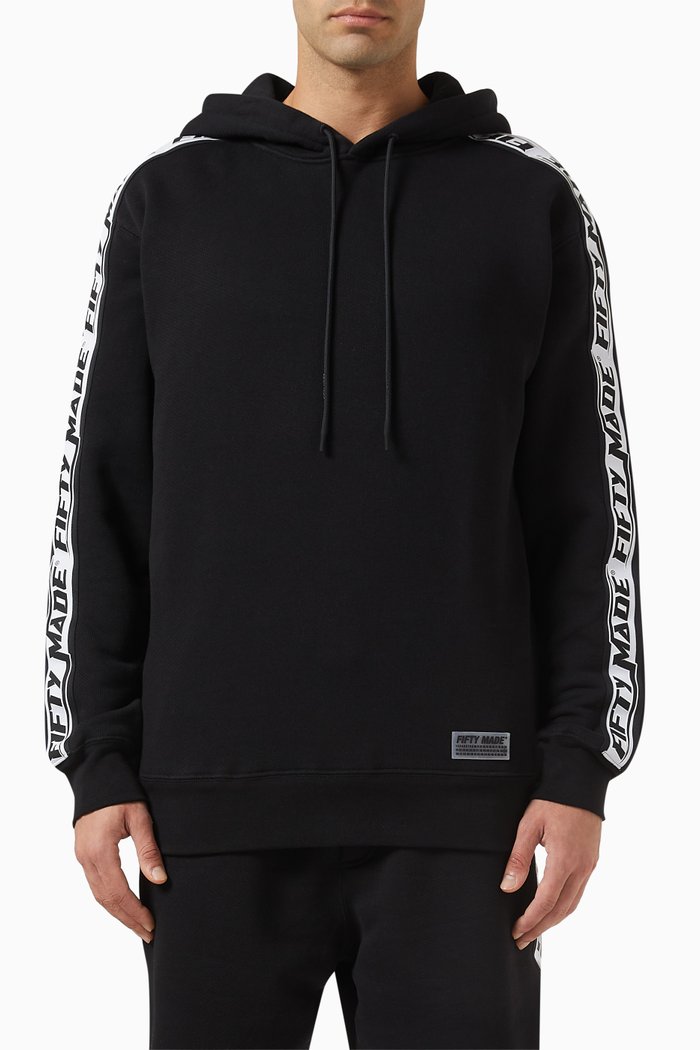 

Oversized Logo-tape Hoodie in Organic Cotton, Black