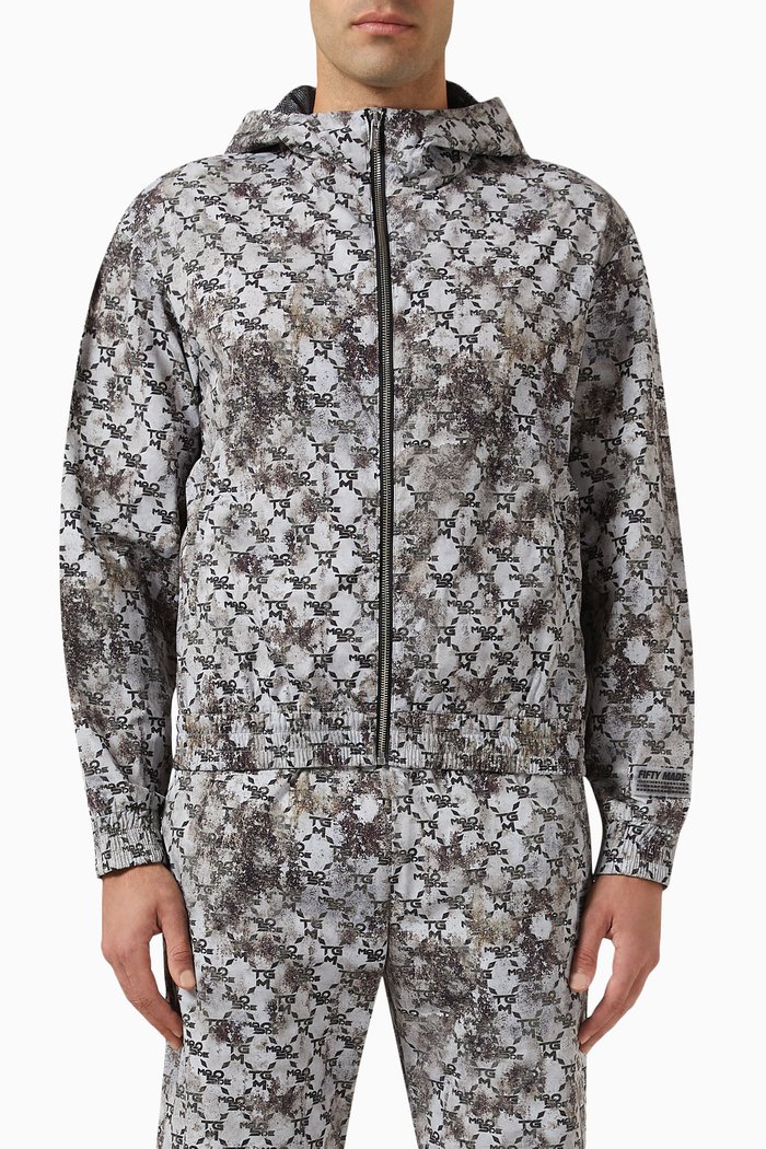 Monogram Track Jacket in Bio-based Nylon, Grey