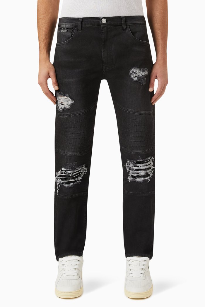 

Distressed Biker Jeans, Black