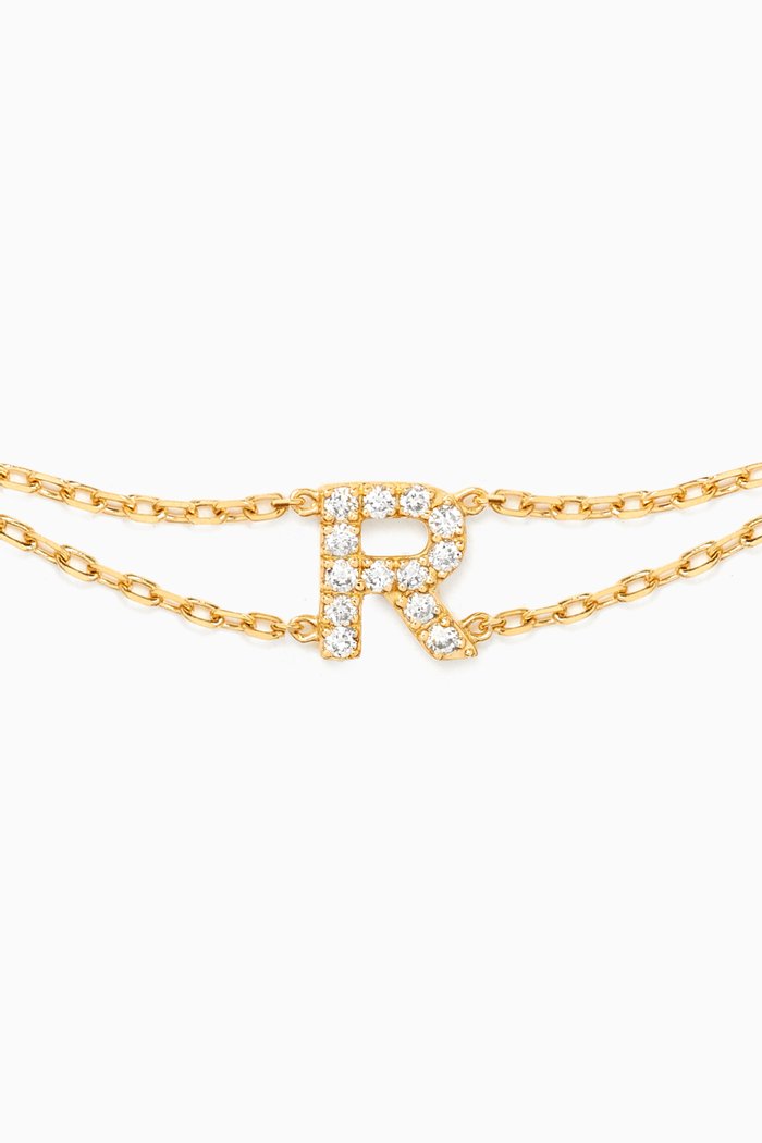 Letter "R" Diamond Bracelet in 18kt Gold, Neutral