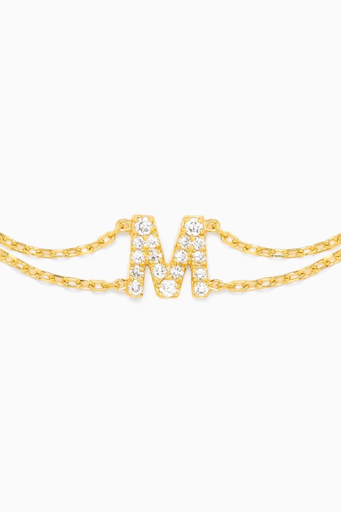 Letter "M" Diamond Bracelet in 18kt Gold, White