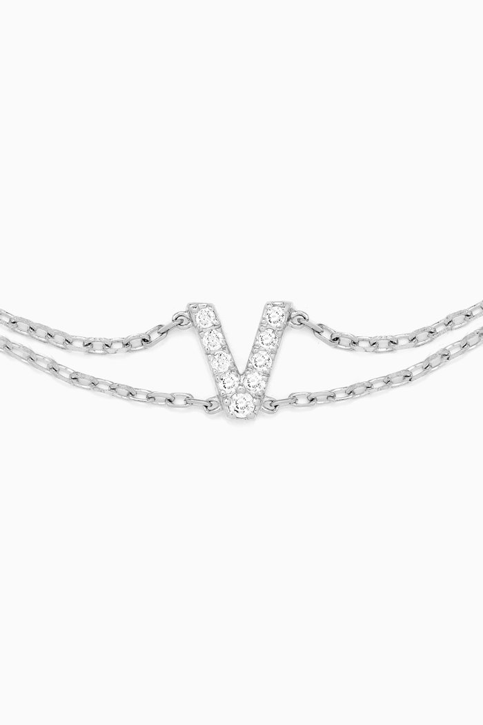 Letter "V" Diamond Bracelet in 18kt White Gold, Neutral