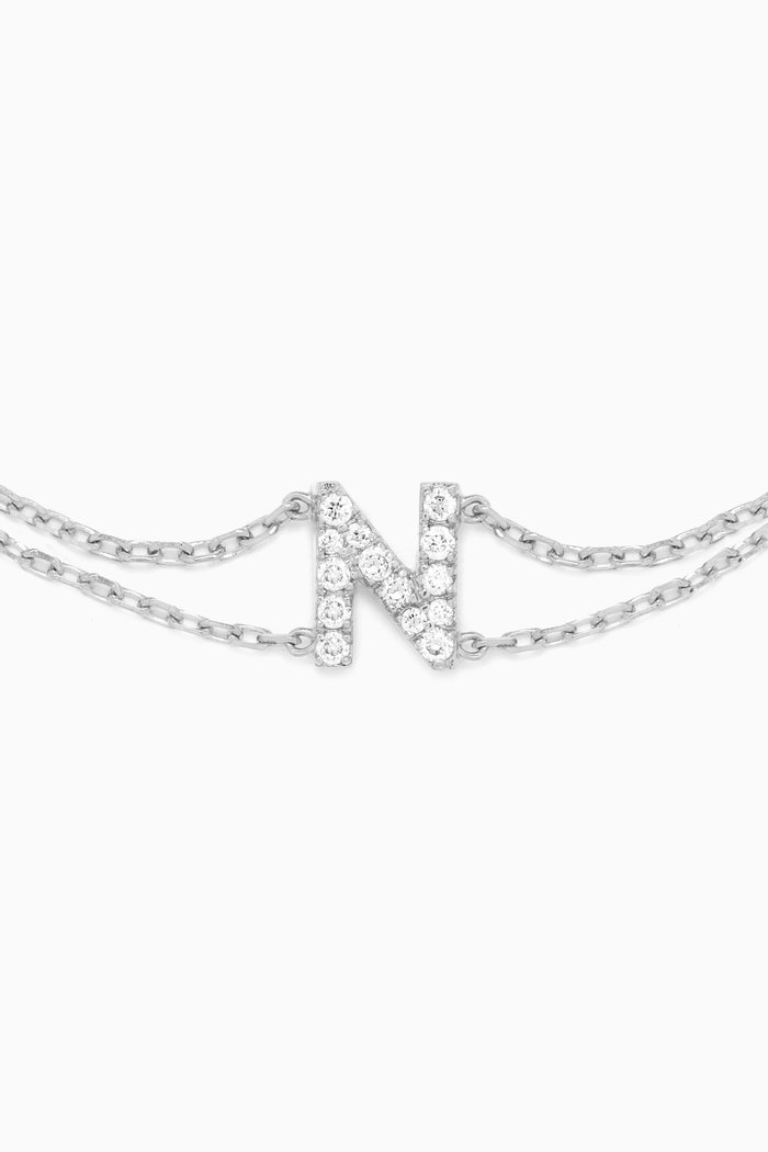 Letter "N" Diamond Bracelet in 18kt White Gold, Neutral