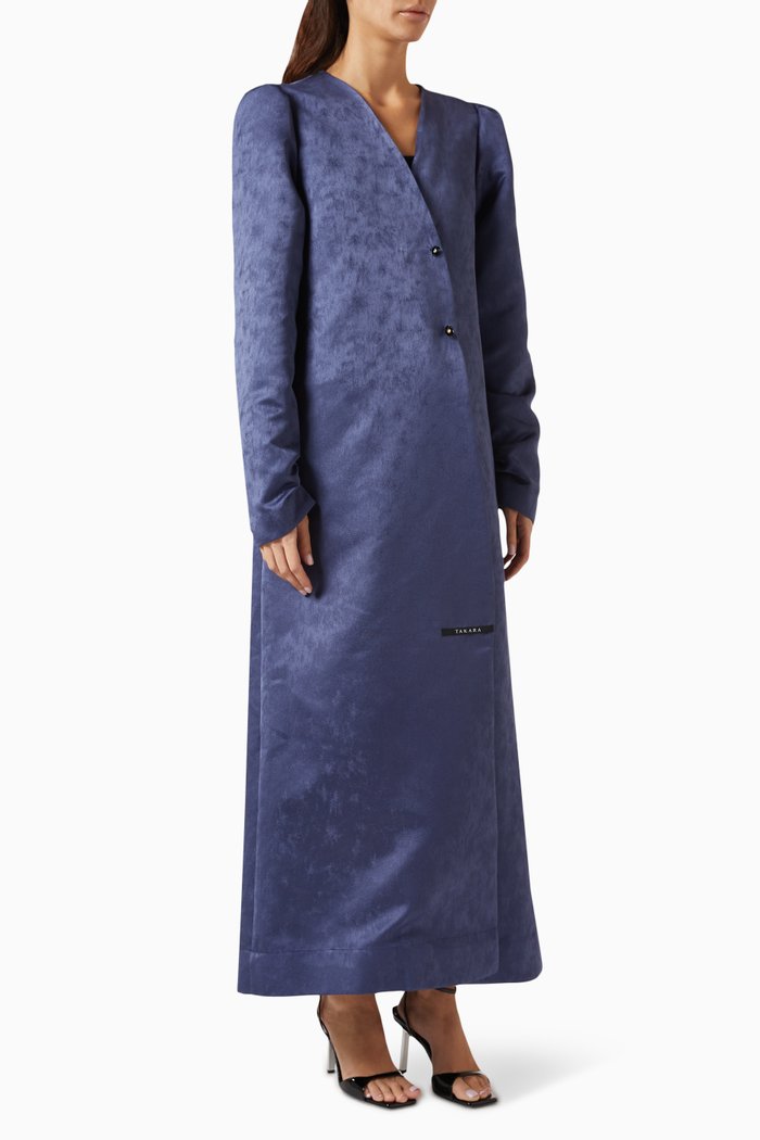 

Royal Textured Abaya in Silk Jacquard, Blue
