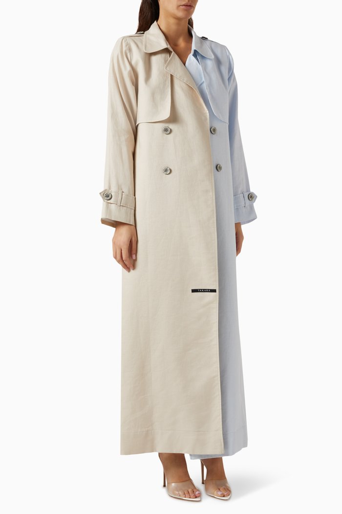 

Cruise Double-breasted Coat Abaya in Linen, Blue