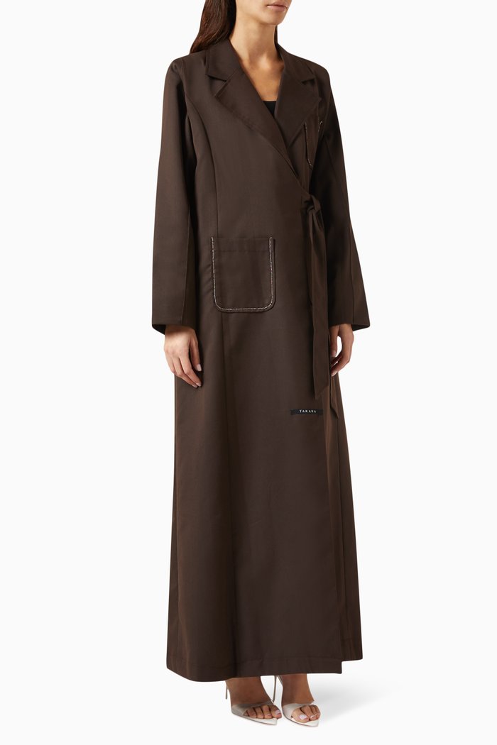 

Twinkle Wrap Abaya in Gabardine, Brown