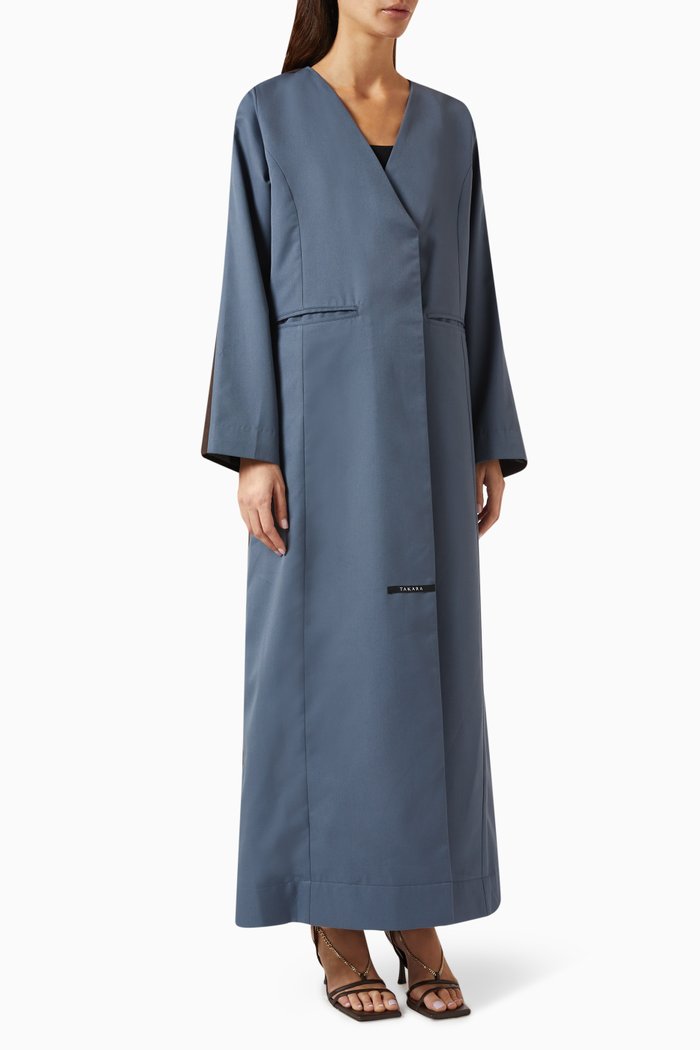 

BnB V-neck Abaya in Gabardine, Blue