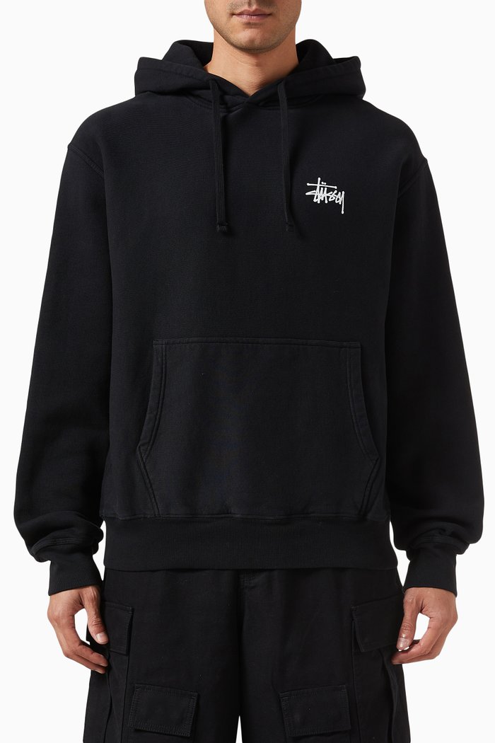 

Basic Logo Pigment-dyed Hoodie in Cotton-blend, Black