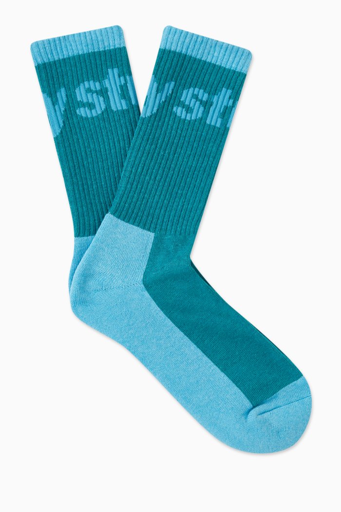 Logo Jacquard Trail Crew Socks in Cotton-blend, Blue