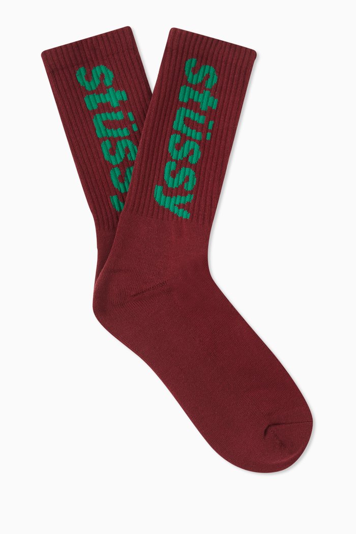 

Helvetica Crew Socks in Cotton-blend, Red