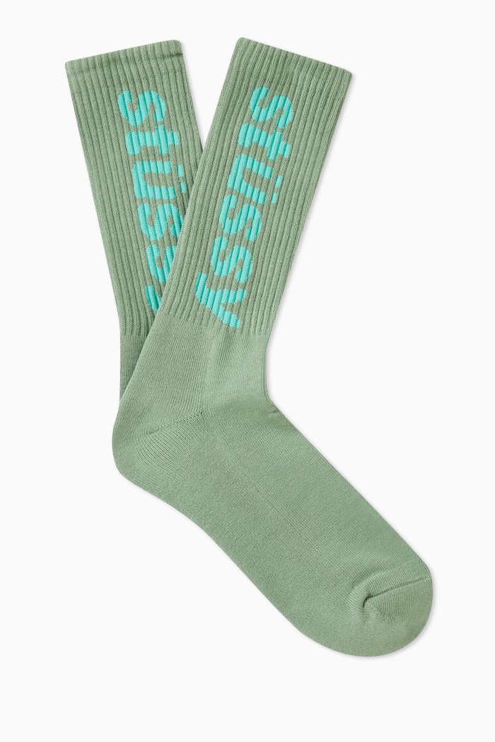 

Helvetica Crew Socks in Cotton-blend, Green