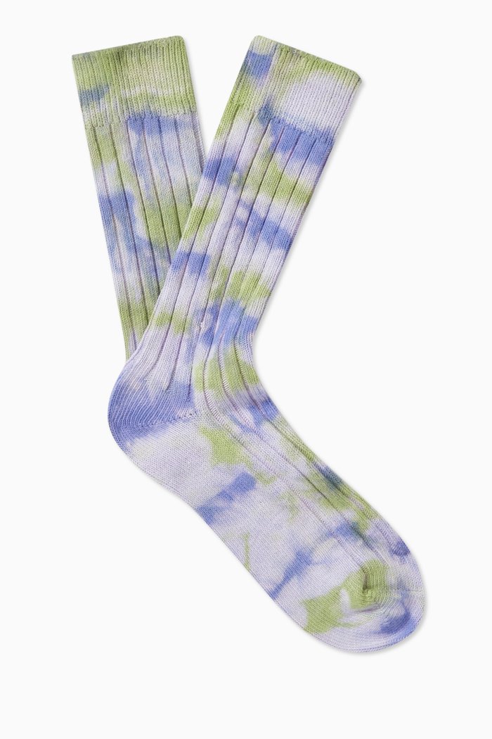 

Multi-dyed Ribbed Crew Socks in Cotton-blend, Multicolour