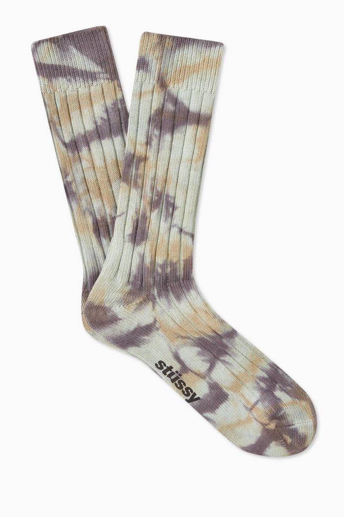 

Multi-dyed Ribbed Crew Socks in Cotton-blend, Multicolour