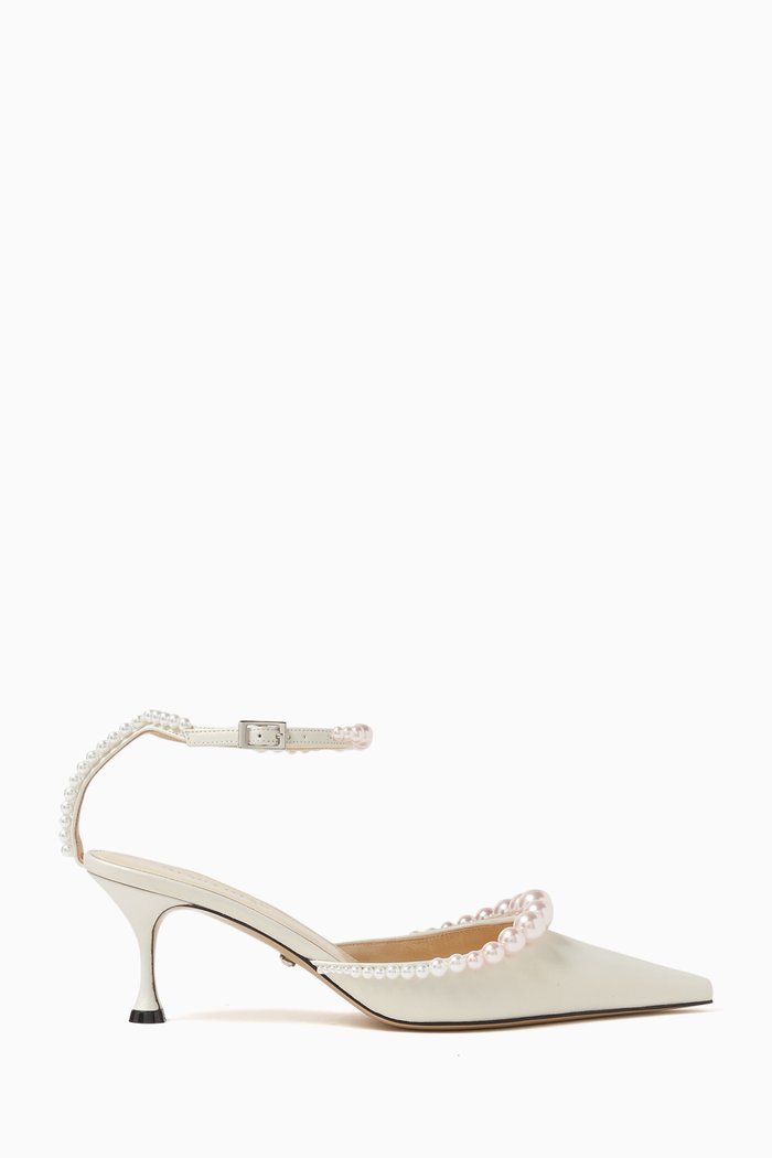 

Sirène 65 Pearl-Embellished Pumps in Satin, White
