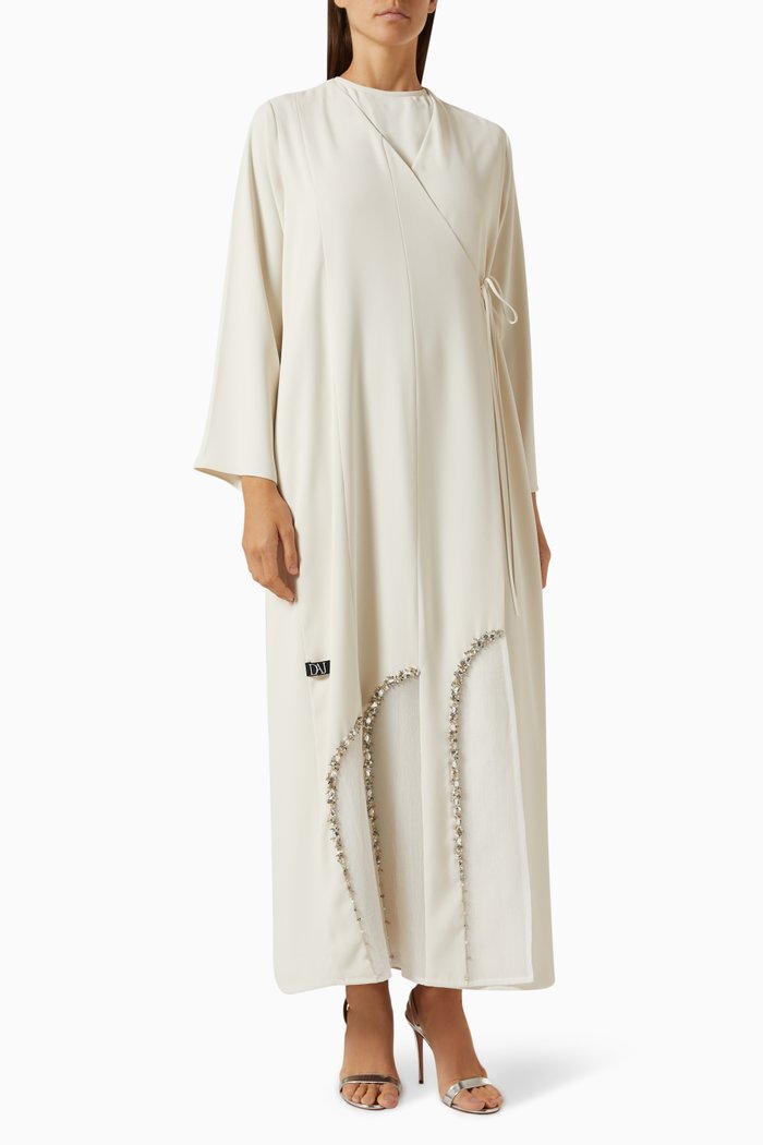 

Nefsya Overlap Bead-embellished Abaya, Neutral