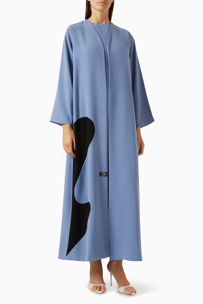 Noya Asymmetric Wavy Panel Abaya, Blue