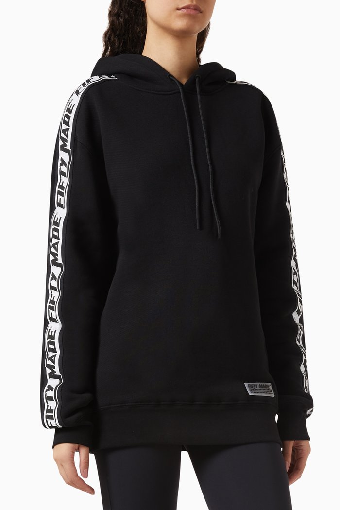 

Oversized Logo Tape Hoodie in Organic Cotton, Black