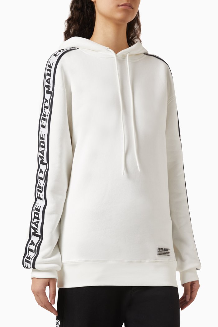 

Oversized Logo Tape Hoodie in Organic Cotton, Neutral