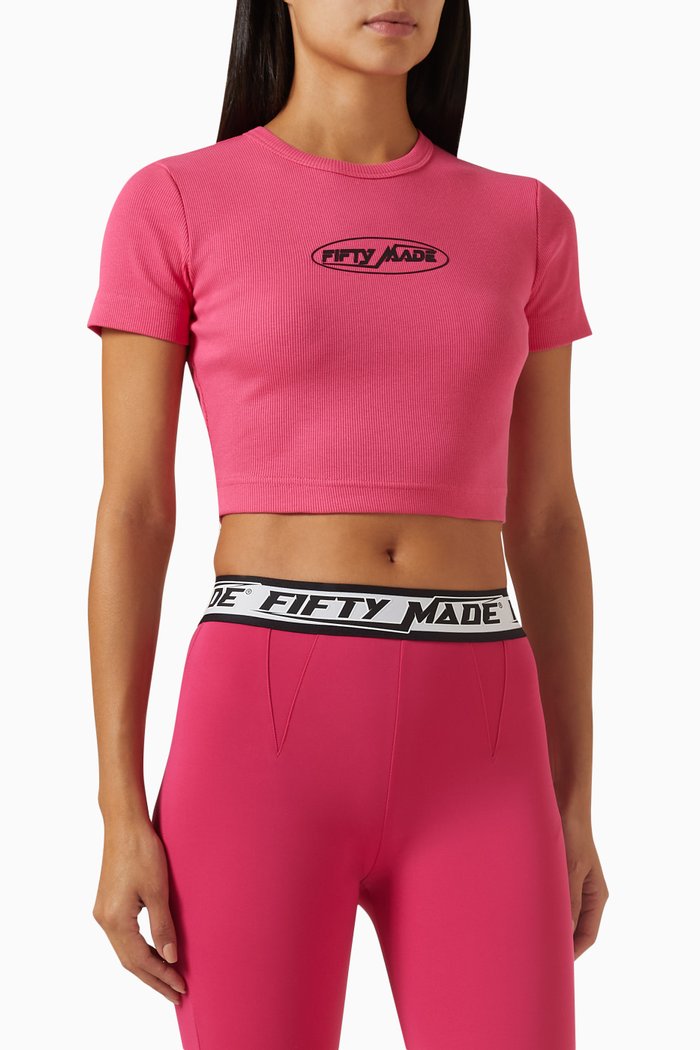 

Logo Cropped T-shirt in Organic Cotton, Pink