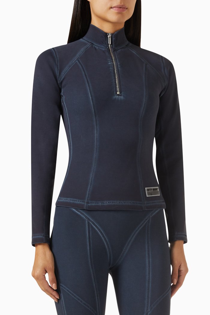 

Vintage Half-zip Top in Tech-lycra, Blue