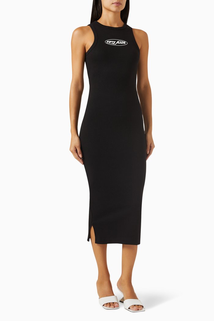 

Logo Midi Dress in Organic Cotton, Black