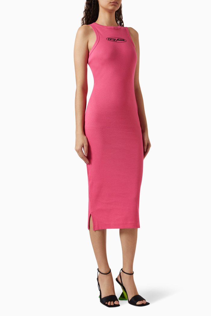 Logo Midi Dress in Organic Cotton, Pink