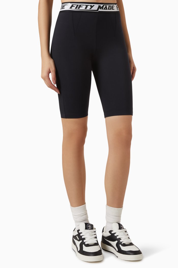 Logo Tape Biker Shorts in Tech-lycra, Black