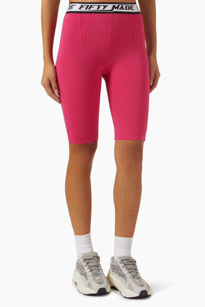 Logo Tape Biker Shorts in Tech-lycra, Pink