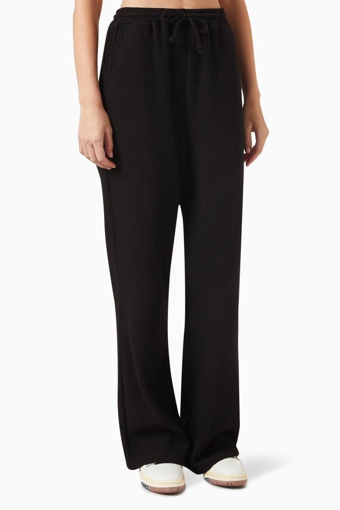 Waffle Straight-leg Lounge Pants, Black