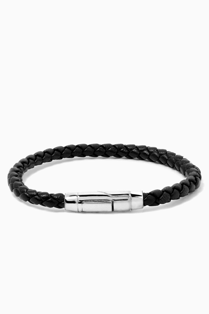 

Braid Clasp Bracelet in Leather, Black
