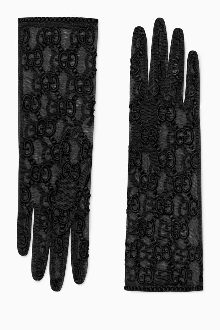 

GG Motif Gloves in Tulle, Black