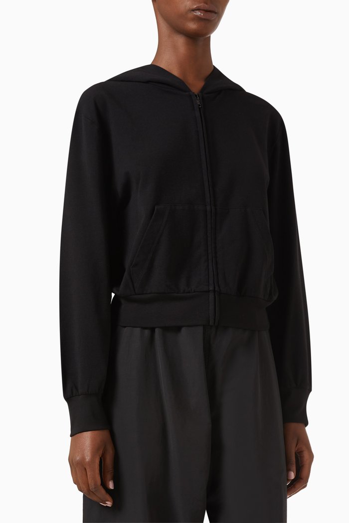 Zip-up Hoodie in Cotton-blend, Black