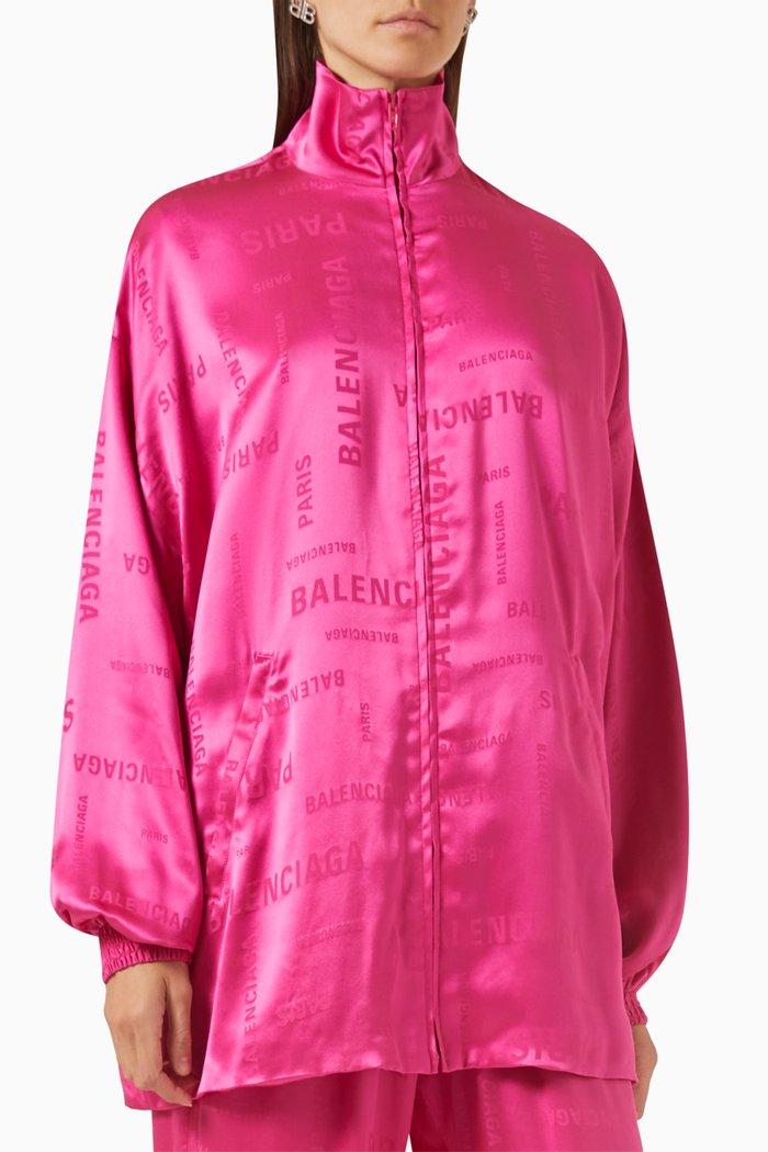

All-over Logo Track Jacket in Silk Jacquard, Pink